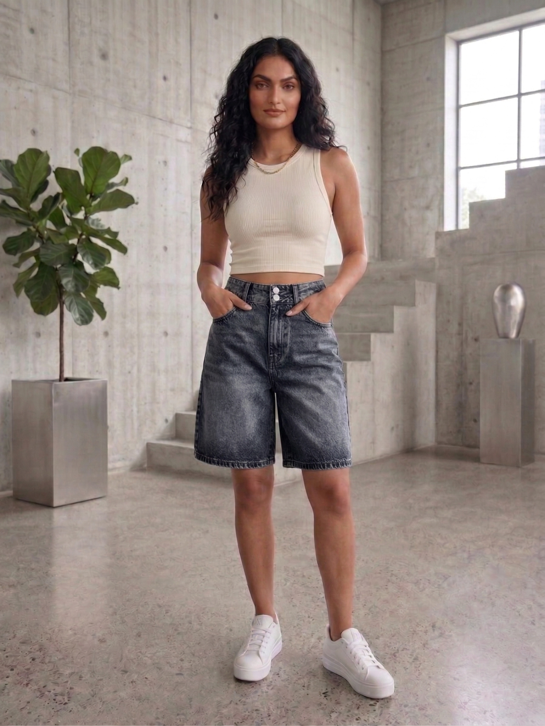Dark Wash Wide Leg Denim Shorts