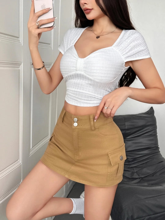 Pocket Denim Culotte Shorts