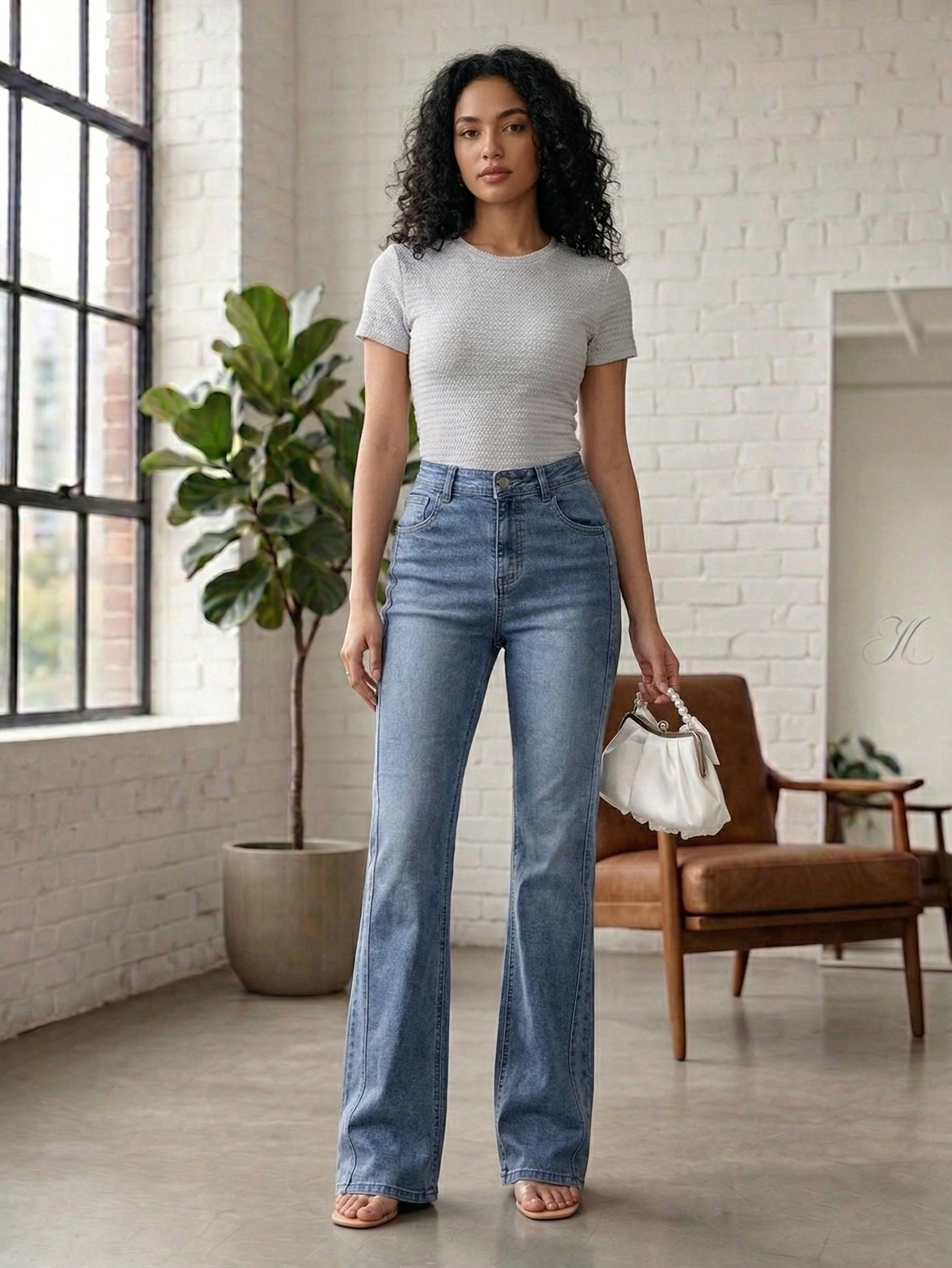 Light Wash High Waist Flare Leg Jeans