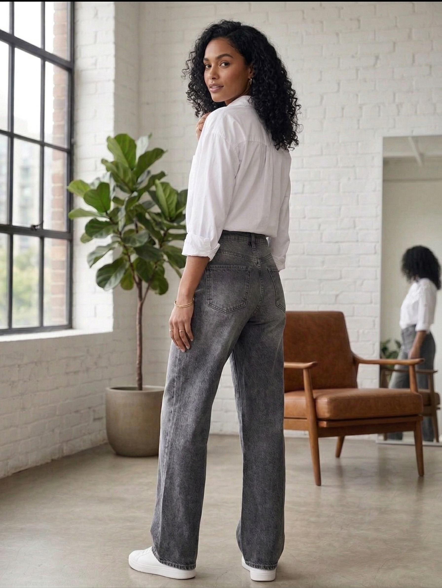 Grey Washed High Waist Wide Leg Jeans